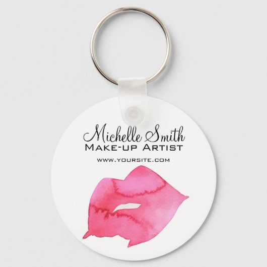 水彩ピンクの唇メイクアップブランディング キーホルダー (正面)