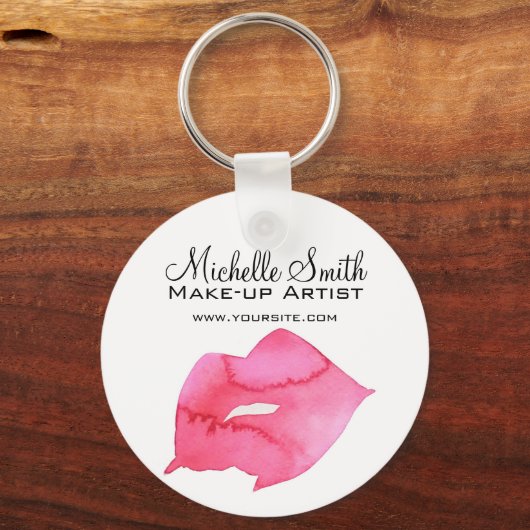 水彩ピンクの唇メイクアップブランディング キーホルダー (正面)
