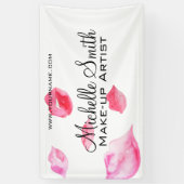 水彩ピンクの唇メイクアップブランディング 横断幕 (縦)