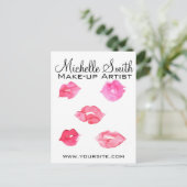 水彩ピンクの唇メイク ブランディング ポストカード (スタンド正面)