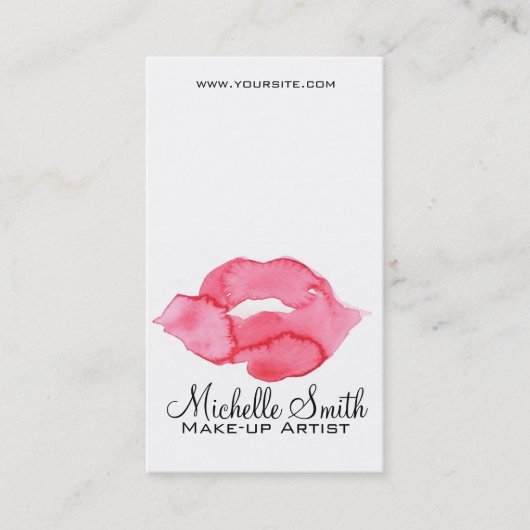 水彩ピンクの唇メイク ブランディング 名刺 (正面)