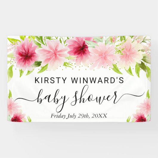 水彩ピンクの夏の花ベビーシャワーへようこそ 横断幕 (横)