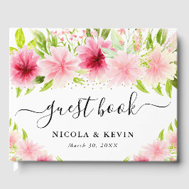 水彩ピンクの夏の花結婚の花 ゲストブック