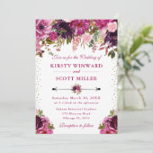 水彩ピンクの夏の花結婚の花 招待状 (スタンド正面)