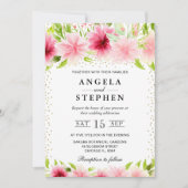 水彩ピンクの夏の花結婚の花 招待状 (正面)