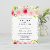 水彩ピンクの夏の花結婚の花 招待状 (スタンド正面)