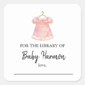 水彩ピンクの女の子ドレスブックシール スクエアシール (正面)