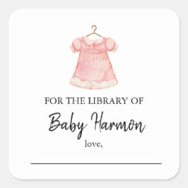 水彩ピンクの女の子ドレスブックシール スクエアシール