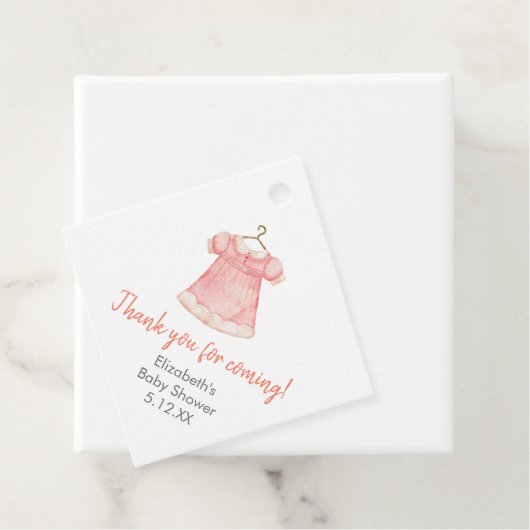 水彩ピンクの女の子ドレスベビーシャワー フェイバータグ (インサイチュ)
