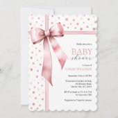 水彩ピンクの女の子弓ベビーシャワー 招待状 (正面)