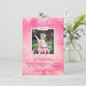 水彩ピンクの女の子 誕生日パーティー 1歳 お誕生日 招待状 (スタンド正面)