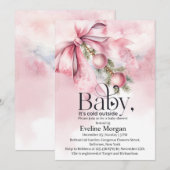 水彩ピンクの弓と飾りのベビーシャワー 招待状 (正面/裏面)