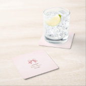 水彩ピンクの弓ドットベビーシャワー スクエアペーパーコースター (インサイチュ)