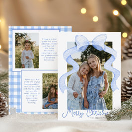 水彩ピンクの弓リボンサッシクリスマスフォト シーズンカード