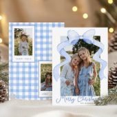 水彩ピンクの弓リボンサッシクリスマスフォト シーズンカード