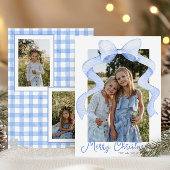 水彩ピンクの弓リボンサッシクリスマスフォト シーズンカード