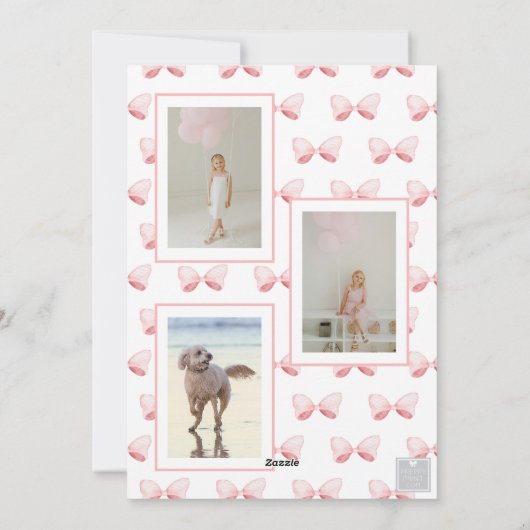 水彩ピンクの弓リボンサッシクリスマスフォト シーズンカード (裏面)