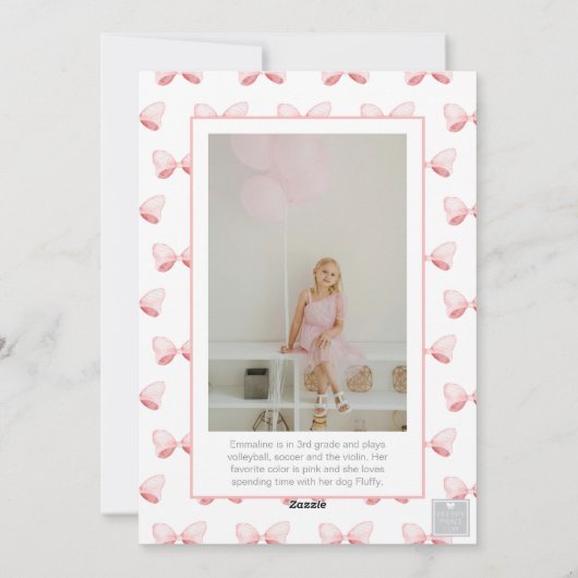 水彩ピンクの弓リボンサッシクリスマスフォト シーズンカード (裏面)