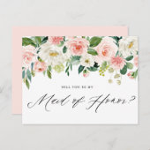 水彩ピンクの桃の花のメイドオブオナーにしてください インビテーションポストカード (正面/裏面)