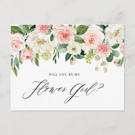 水彩ピンクの桃の花を飾ったフラワーガールに インビテーションポストカード