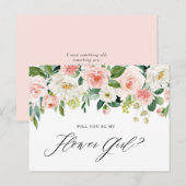 水彩ピンクの桃の花を飾って 私のフラワーガールになって インビテーションポストカード (正面/裏面)