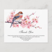 水彩ピンクの桜のウェディング　サンキュー ポストカード (正面)