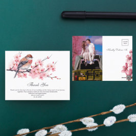 水彩ピンクの桜のウェディング　サンキュー ポストカード