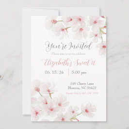 水彩ピンクの桜の花 スイート16 招待状