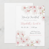 水彩ピンクの桜の花 スイート16 招待状 (正面/裏面)