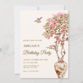 水彩ピンクの植物の庭の誕生日 招待状 (正面)