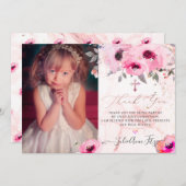 水彩ピンクの水バラコミュニオンサンキュー 招待状 (正面/裏面)