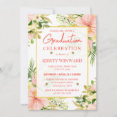 水彩ピンクの熱帯の花を卒業 招待状 (正面)