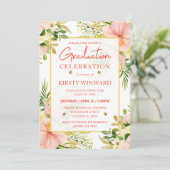 水彩ピンクの熱帯の花を卒業 招待状 (スタンド正面)