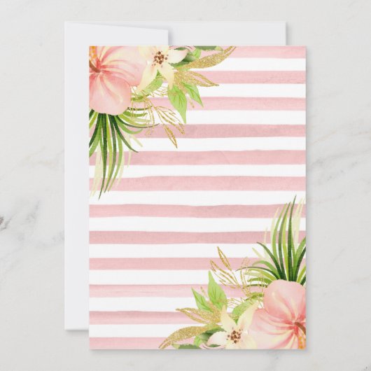 水彩ピンクの熱帯の花を卒業 招待状 (裏面)