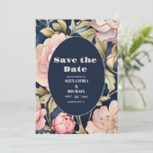 水彩ピンクの牡丹 アールヌーボー ウェディング セーブザデート (スタンド正面)