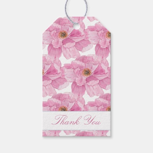 水彩ピンクの牡丹 ギフトタグ (正面)
