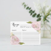 水彩ピンクの牡丹 ブライダルシャワーレシピカード (スタンド正面)