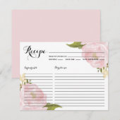 水彩ピンクの牡丹 ブライダルシャワーレシピカード (正面/裏面)