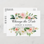 水彩ピンクの白いフローラの日付変更 ポストカード (正面/裏面)