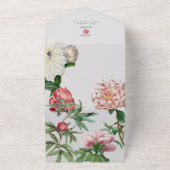 水彩ピンクの白い芍薬の花のウェディング オールインワン招待状 (外側)