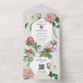 水彩ピンクの白い芍薬の花のウェディング オールインワン招待状 (内側)