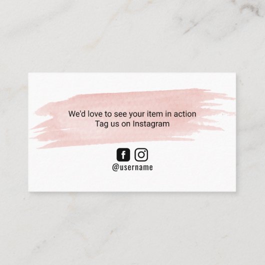 水彩ピンクの筆遣い注文ありがとうクーポン 名刺 (裏面)