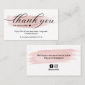 水彩ピンクの筆遣い注文ありがとうクーポン 名刺 (正面/裏面)