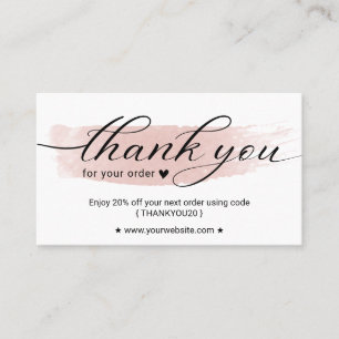 水彩ピンクの筆遣い注文ありがとうクーポン 名刺