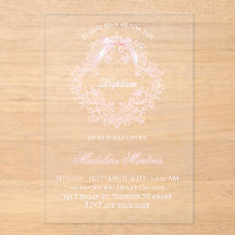 水彩ピンクの紋章 | バプテスマ招待状