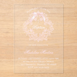 水彩ピンクの紋章 | バプテスマ招待状 アクリル招待状