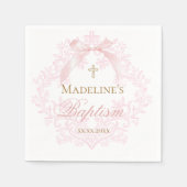 水彩ピンクの紋章 | バプテスマ スタンダードカクテルナプキン (正面)