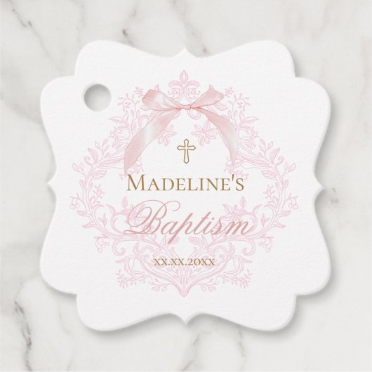 水彩ピンクの紋章 | バプテスマ フェイバータグ (正面)