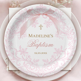 水彩ピンクの紋章 | バプテスマ ペーパープレート