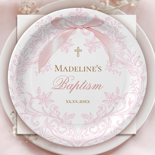 水彩ピンクの紋章 | バプテスマ ペーパープレート